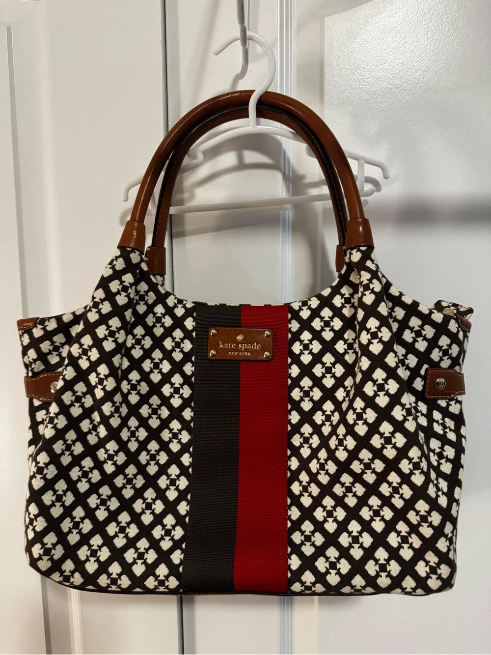 kate spade Brown & White Spade Logo Patterned Shoulder Bag